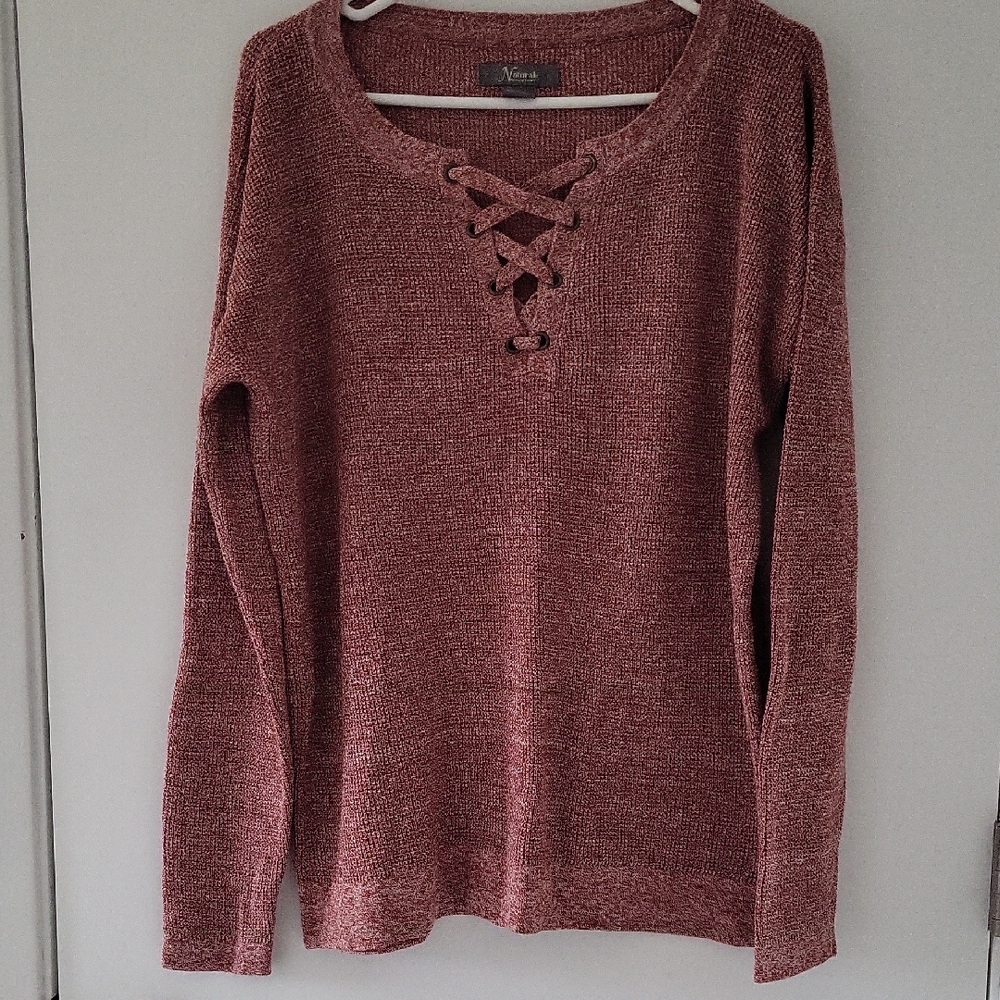 Natural Reflections Lace Up Knit Sweater